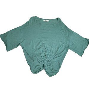 Zara knit twist front crop top tee shirt green blue size medium